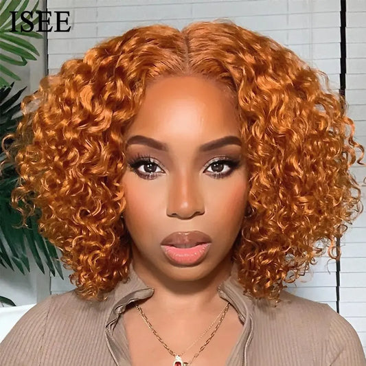 BEE HAIR Ginger Curly Bob Wigs for Women Mongolian Kinky Curly Human Hair Short Bob Lace Front Wig Curly Ginger Lace Front Wigs